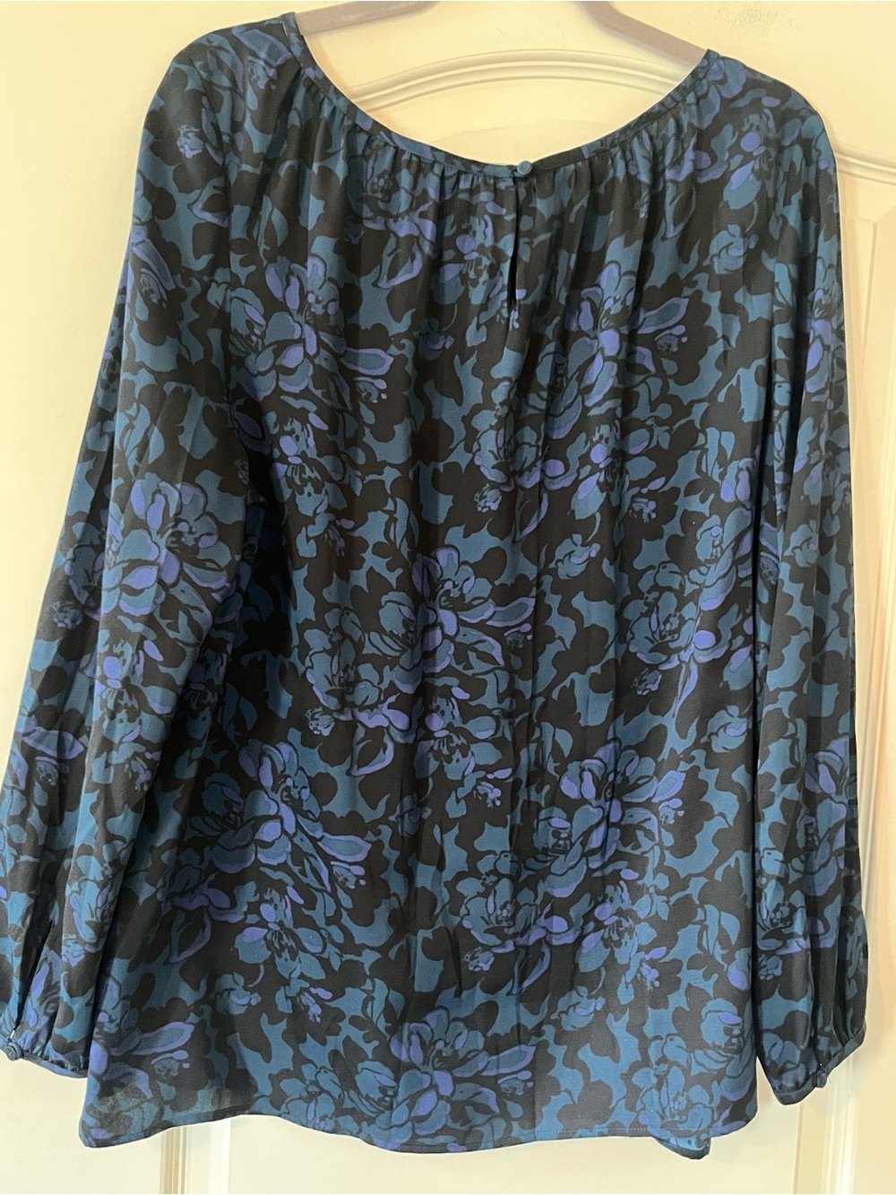 Loft Black Base Floral Long Sleeve Blouse in Dark Teal & Purple Accents Size XXL - Picture 1 of 16